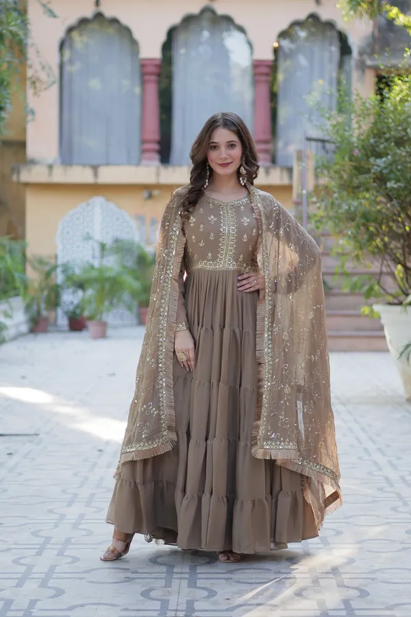 Beige_Embroidery_Faux_Design_Anarkali_Kurta_With_Dupatta_Set_Georgette_Fabric_Push_premium_For_Women