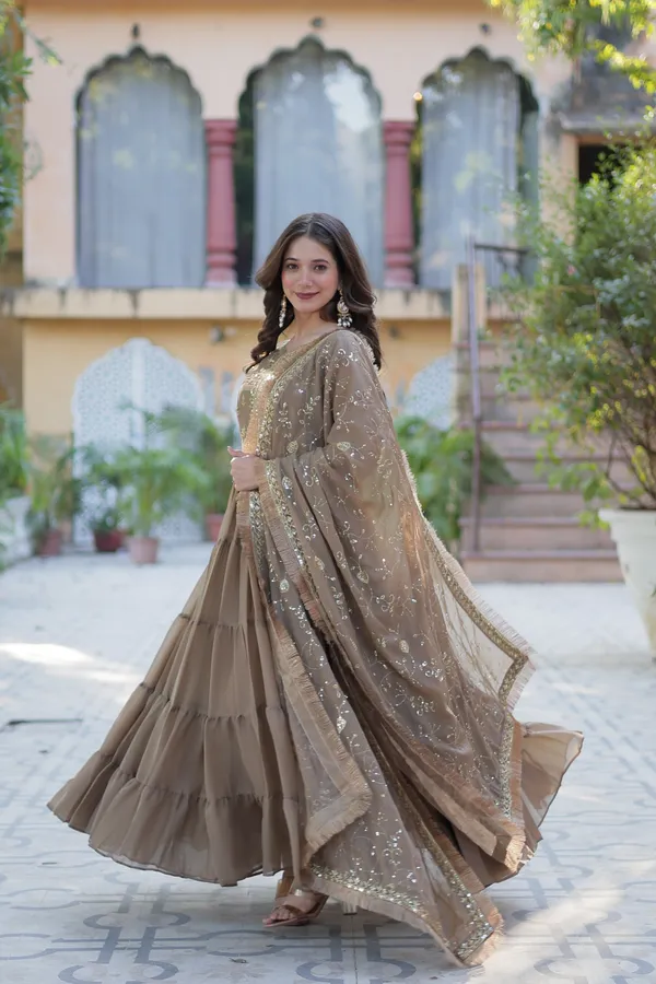 Beige_Embroidery_Faux_Design_Anarkali_Kurta_With_Dupatta_Set_Georgette_Fabric_Push_premium_For_Women