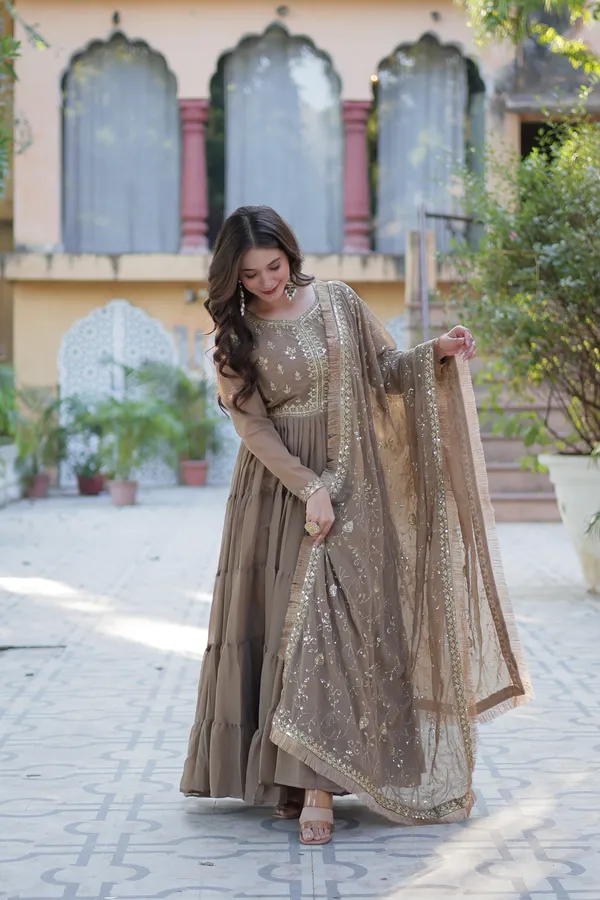Beige_Embroidery_Faux_Design_Anarkali_Kurta_With_Dupatta_Set_Georgette_Fabric_Push_premium_For_Women