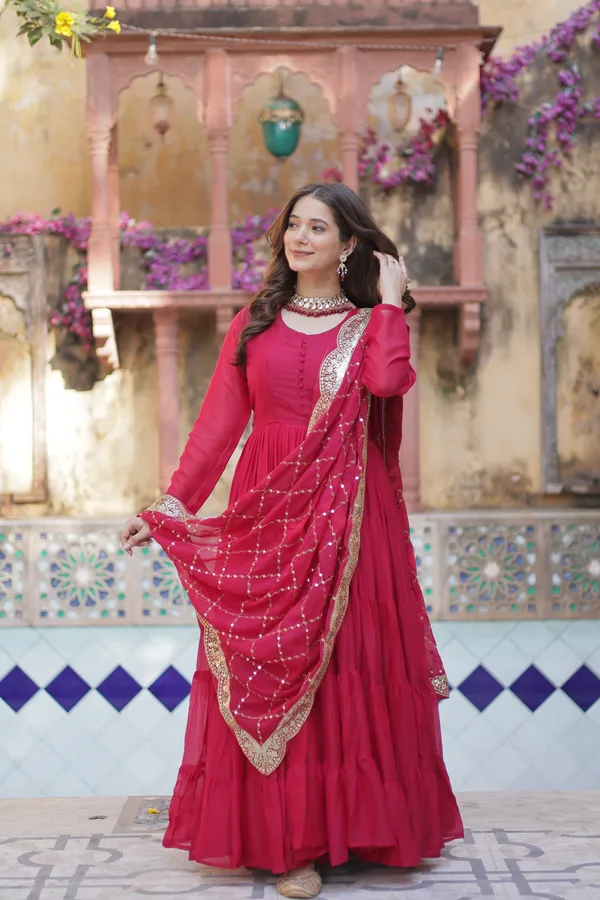 Pink_Desirable__Fully_Flair_Gown_Made_With_Star_Georgette_Fabrics_And_Designer_Embroidered_Dupatta__For_Women