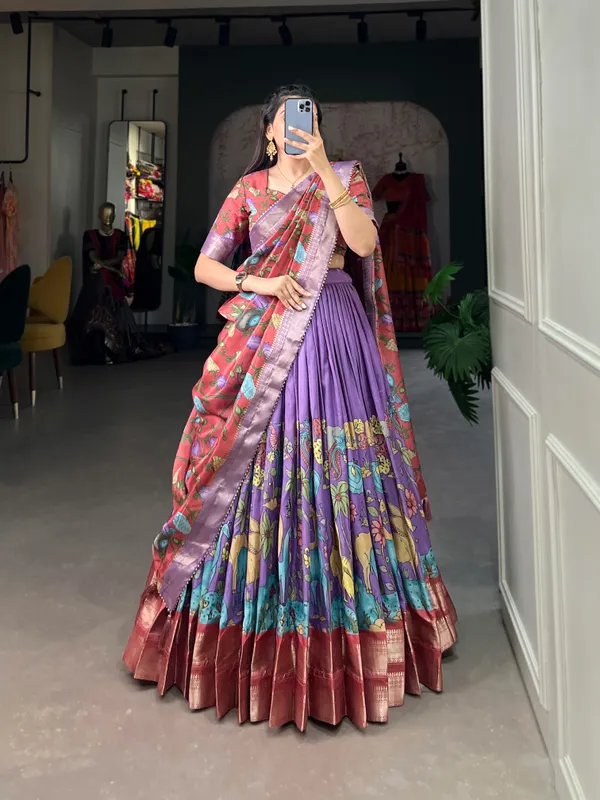 Subtle_shades,_bold_heritage:_Kalamkari_Dola_silk_charm_Lehanga_With_Duptta