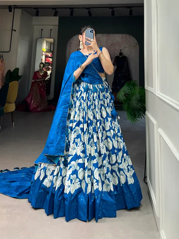 Royal_Blue_Tussar_Silk_Printed_Lehenga_Choli__For_Women
