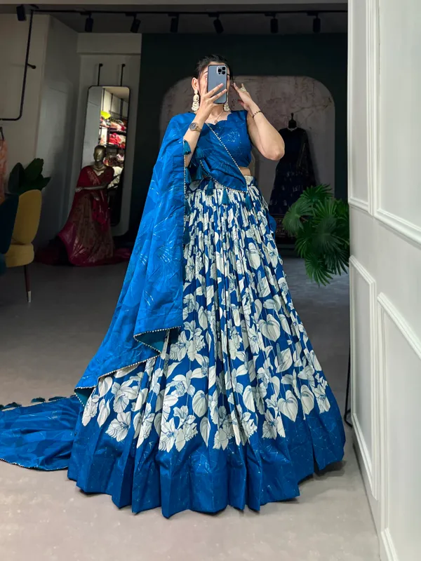 Royal_Blue_Tussar_Silk_Printed_Lehenga_Choli__For_Women