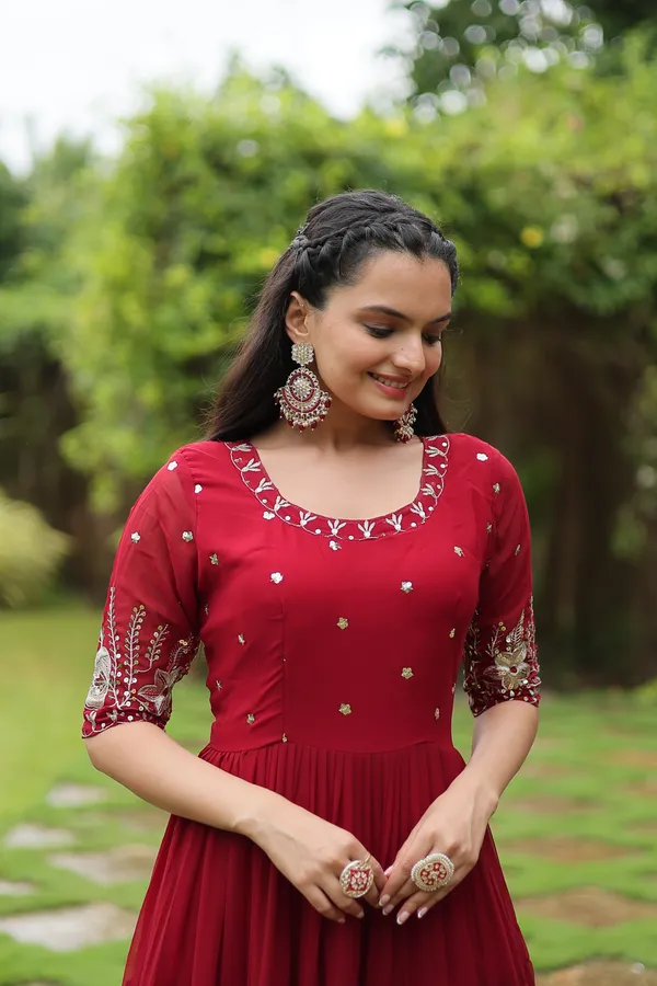Maroon_Designer_Gown__Zari_Embroidery_For_Women