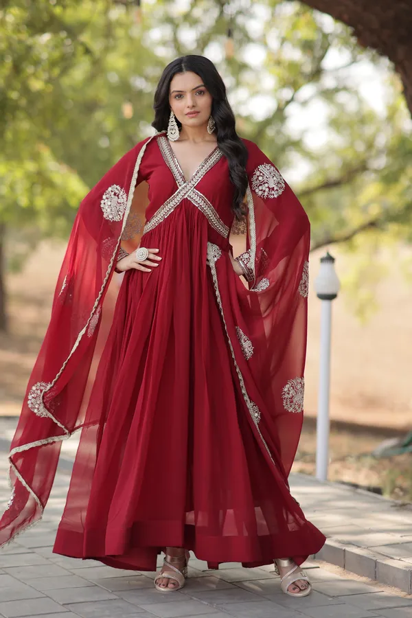 Maroon_Premium_Readymade_Alia_Cut_Gown_With_Dupatta_Set_For_Women