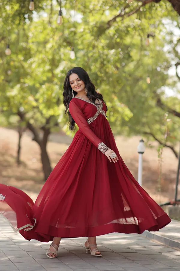 Maroon_Premium_Readymade_Alia_Cut_Gown_With_Dupatta_Set_For_Women