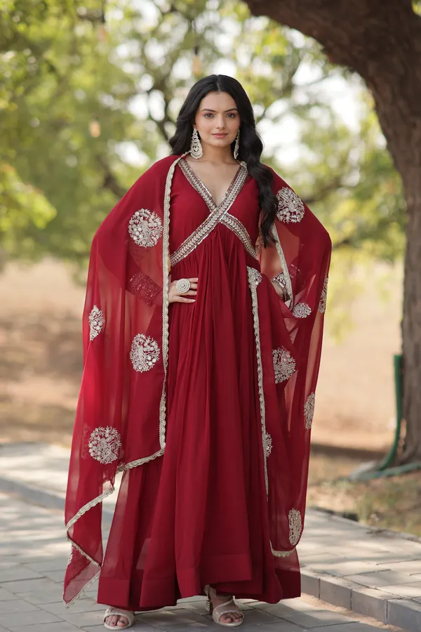 Maroon_Premium_Readymade_Alia_Cut_Gown_With_Dupatta_Set_For_Women