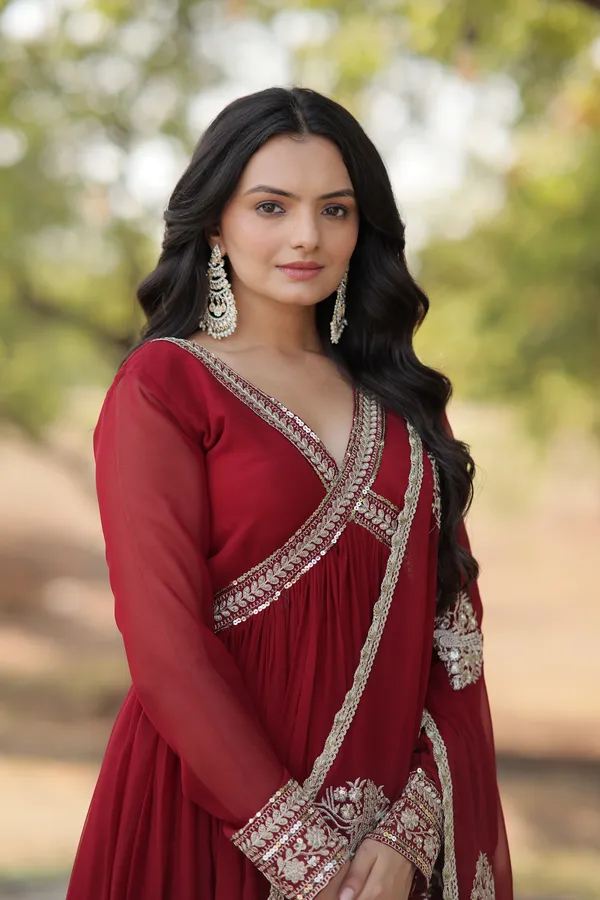 Maroon_Premium_Readymade_Alia_Cut_Gown_With_Dupatta_Set_For_Women
