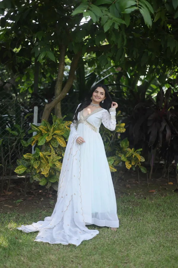 White_Premium_Readymade_Alia_Cut_Gown_With_Dupatta_Set_For_Women