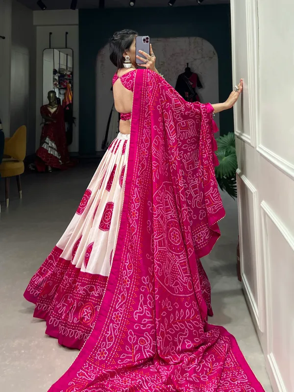 Pink_Silk_Tussar_Lehenga_Choli_with_Bandhej_Print_For_Women