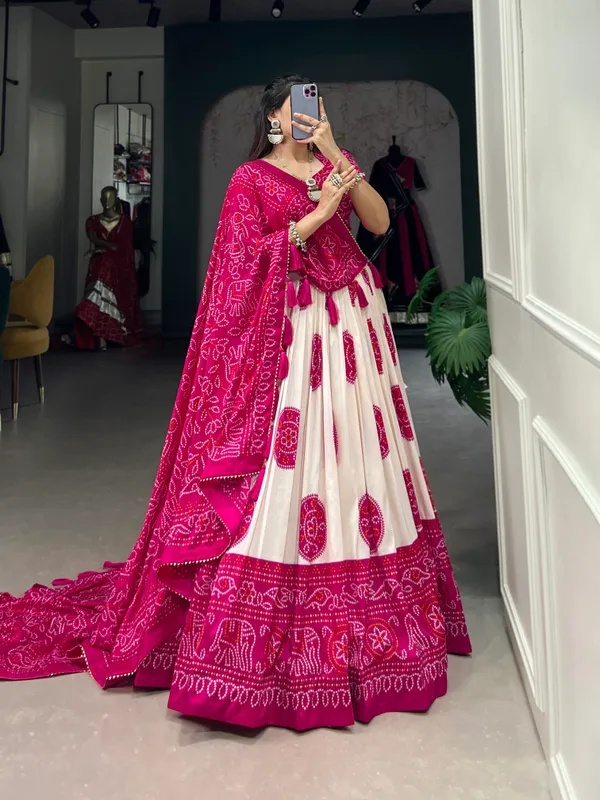 Pink_Silk_Tussar_Lehenga_Choli_with_Bandhej_Print_For_Women
