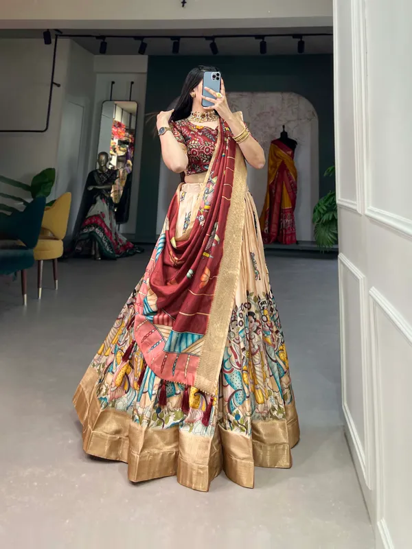 Cream_Dola_Silk_Kalamkari_Print_the_lehenga_choli_For_Women
