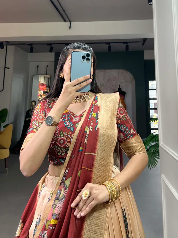 Cream_Dola_Silk_Kalamkari_Print_the_lehenga_choli_For_Women