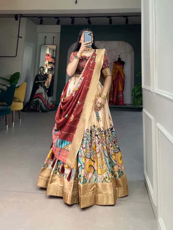 Cream_Dola_Silk_Kalamkari_Print_the_lehenga_choli_For_Women