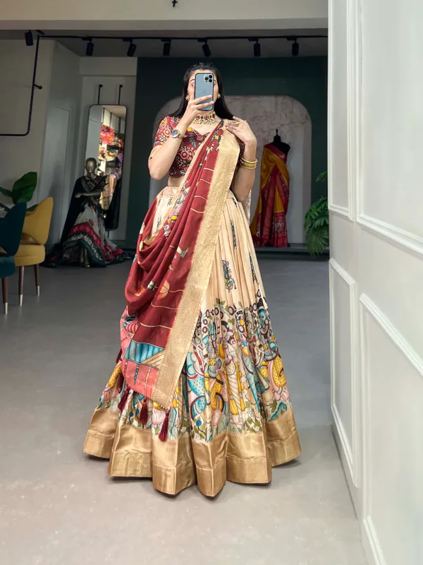 Cream_Dola_Silk_Kalamkari_Print_the_lehenga_choli_For_Women