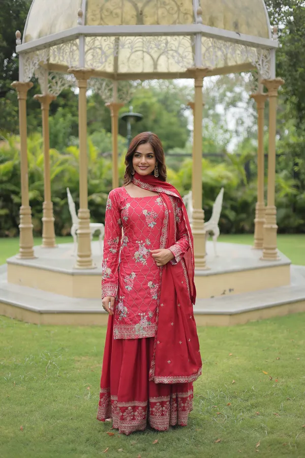Maroon_Readymade_Kurti_Plazoo_Embroidery_Work_Push_Premium_For_Women
