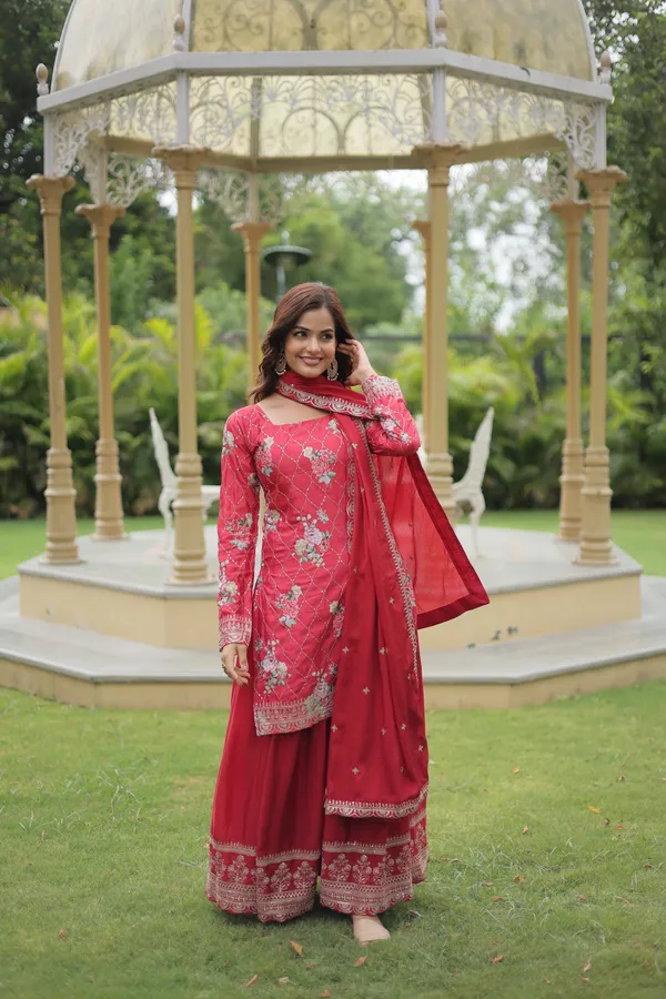 Maroon_Readymade_Kurti_Plazoo_Embroidery_Work_Push_Premium_For_Women