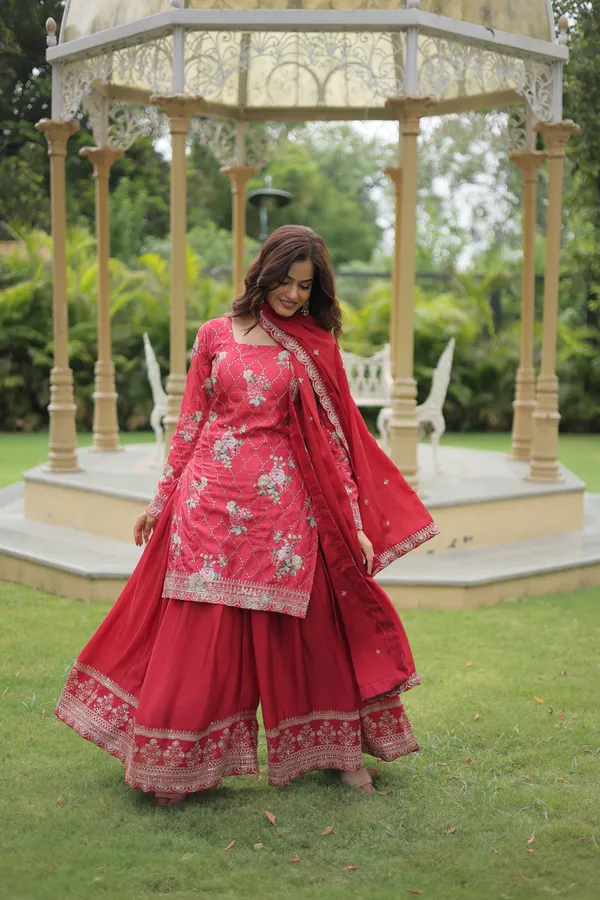 Maroon_Readymade_Kurti_Plazoo_Embroidery_Work_Push_Premium_For_Women