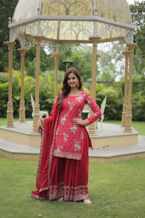Maroon_Readymade_Kurti_Plazoo_Embroidery_Work_Push_Premium_For_Women