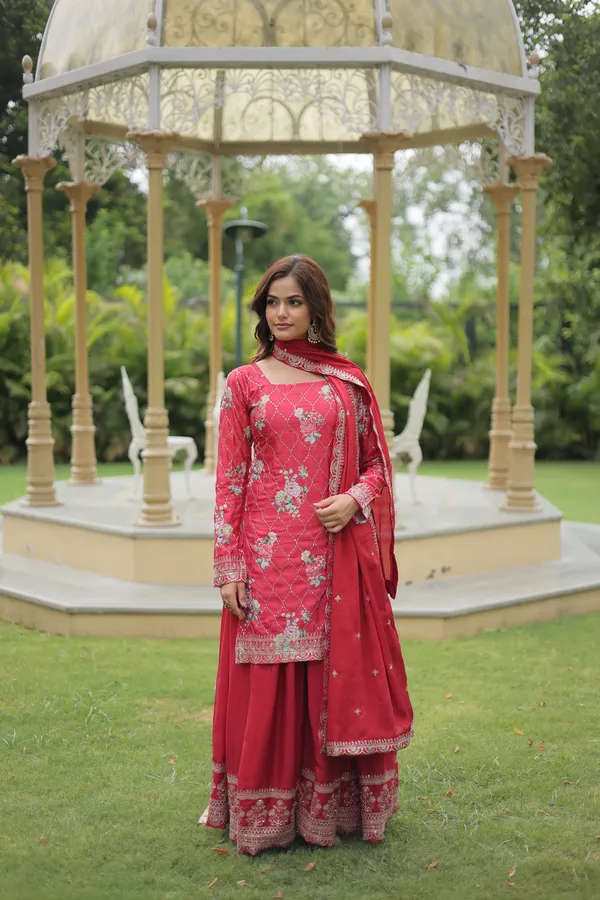 Maroon_Readymade_Kurti_Plazoo_Embroidery_Work_Push_Premium_For_Women