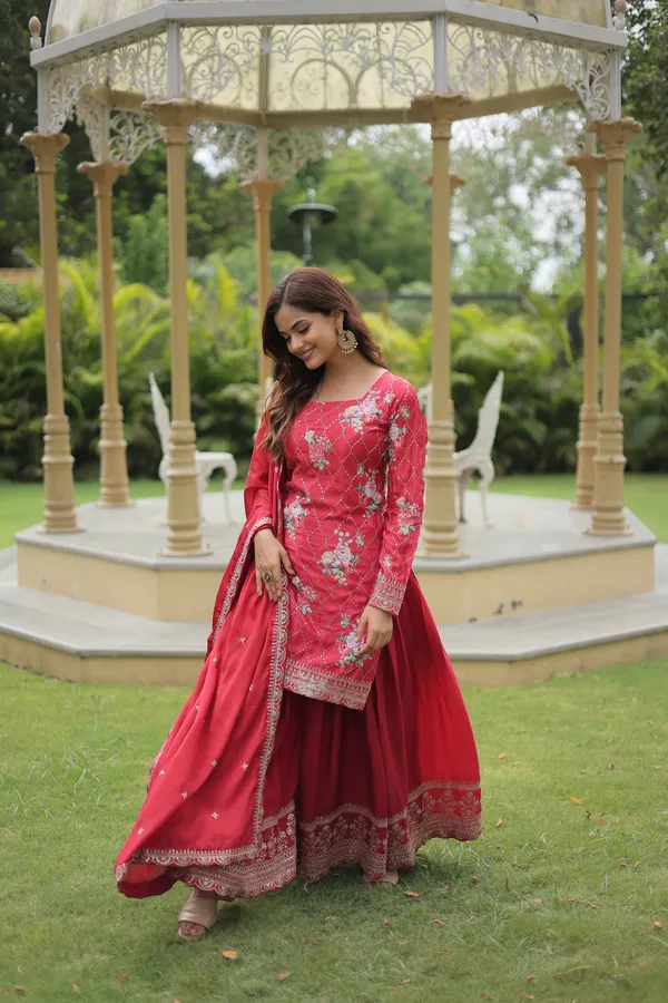Maroon_Readymade_Kurti_Plazoo_Embroidery_Work_Push_Premium_For_Women