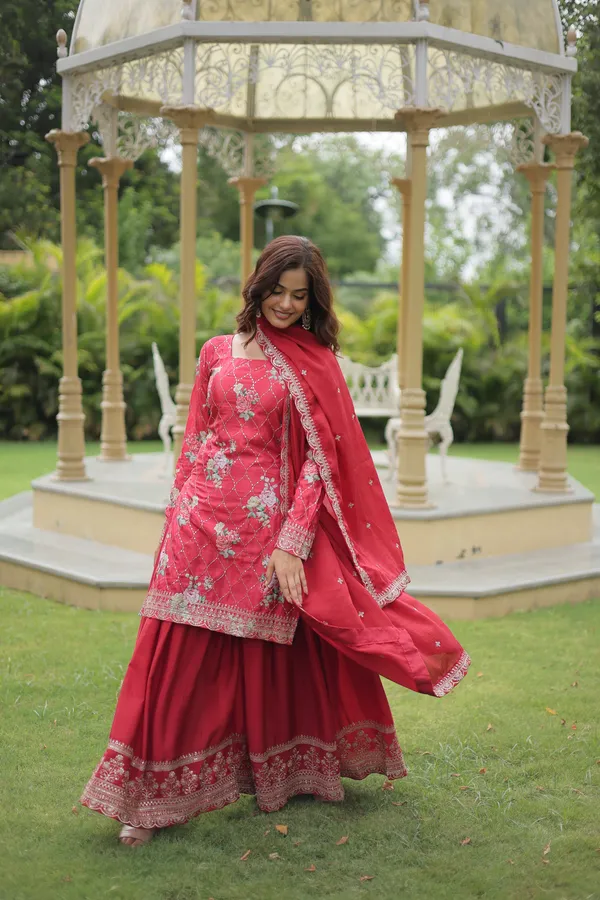 Maroon_Readymade_Kurti_Plazoo_Embroidery_Work_Push_Premium_For_Women