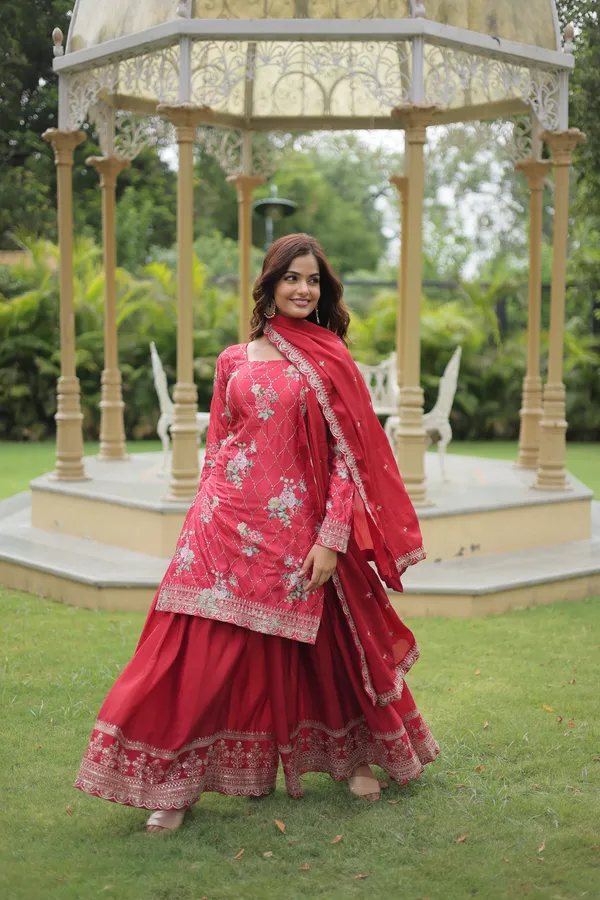 Maroon_Readymade_Kurti_Plazoo_Embroidery_Work_Push_Premium_For_Women