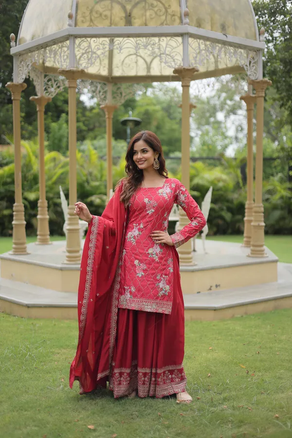 Maroon_Readymade_Kurti_Plazoo_Embroidery_Work_Push_Premium_For_Women
