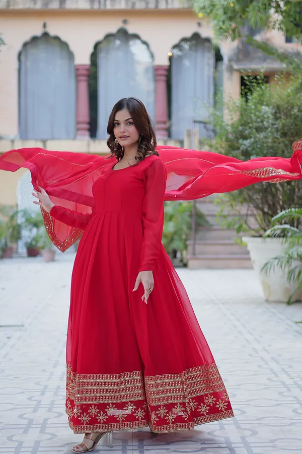 Red_Embroidery_Faux_Design_Gown_With_Dupatta_Set_Push_Premium_For_Women