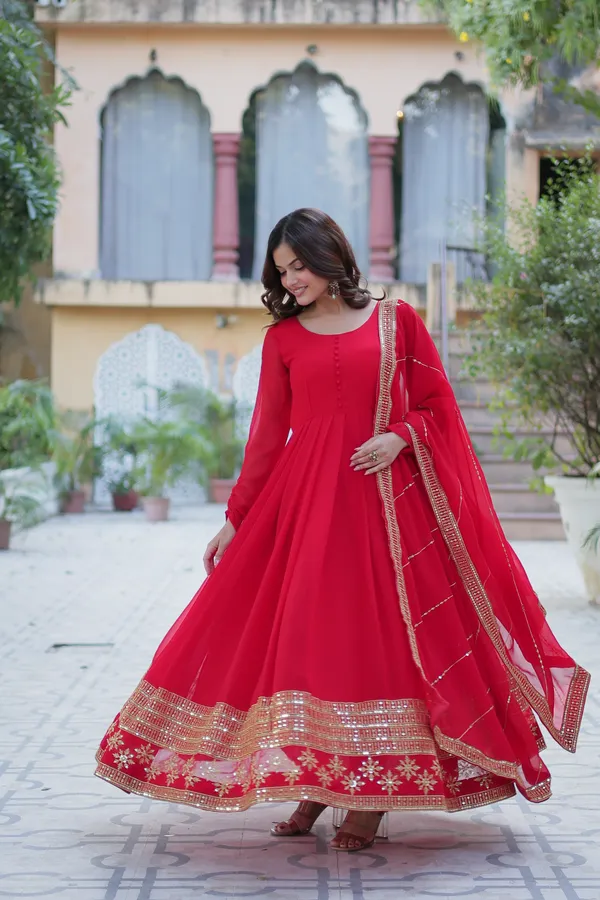 Red_Embroidery_Faux_Design_Gown_With_Dupatta_Set_Push_Premium_For_Women