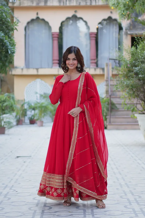 Red_Embroidery_Faux_Design_Gown_With_Dupatta_Set_Push_Premium_For_Women
