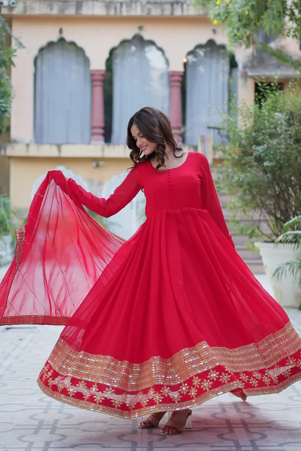Red_Embroidery_Faux_Design_Gown_With_Dupatta_Set_Push_Premium_For_Women