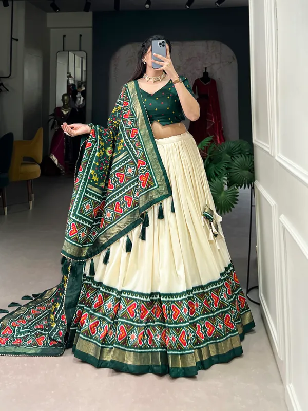 Green_Tussar_Silk_Wedding_Grace_in_Patola_Print_Lehenga_Choli_For_Women