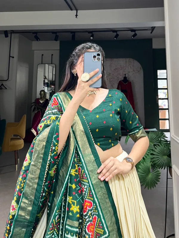 Green_Tussar_Silk_Wedding_Grace_in_Patola_Print_Lehenga_Choli_For_Women