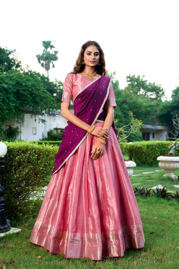 Cream_Red_Embroidered_Lenhnga_Saree_Ethnic_Push_Premium_For_Women