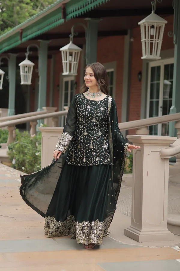 Green_Readymade_Kurti_Plazoo_Embroidery_Work_Push_Premium_For_Women