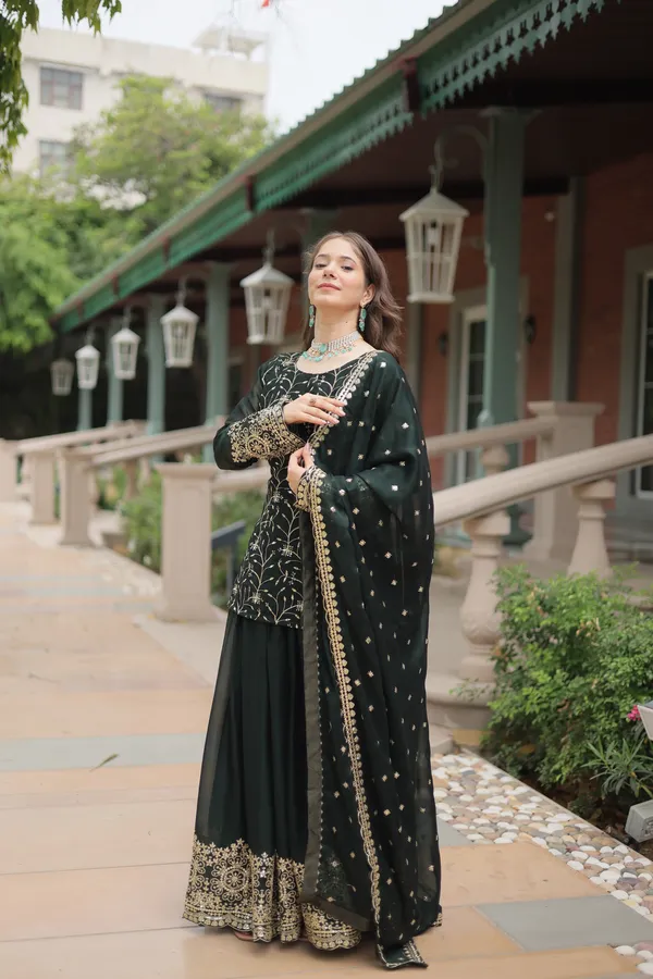 Green_Readymade_Kurti_Plazoo_Embroidery_Work_Push_Premium_For_Women