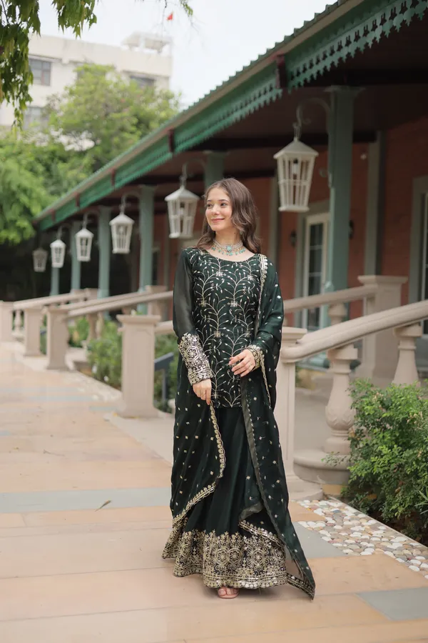 Green_Readymade_Kurti_Plazoo_Embroidery_Work_Push_Premium_For_Women
