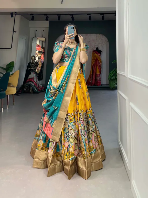 Yellow_Dola_Silk_Kalamkari_Print_lehenga_choli_For_Women