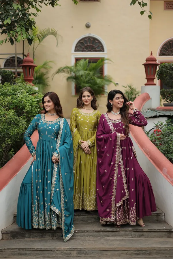 Parrot_Chinon_With_Embroidered_Work_Sharara_Kurti_Push_Premium_For_Women