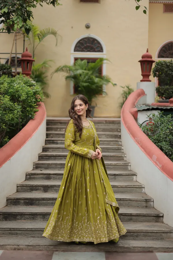 Parrot_Chinon_With_Embroidered_Work_Sharara_Kurti_Push_Premium_For_Women