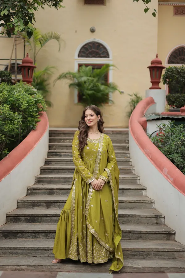 Parrot_Chinon_With_Embroidered_Work_Sharara_Kurti_Push_Premium_For_Women