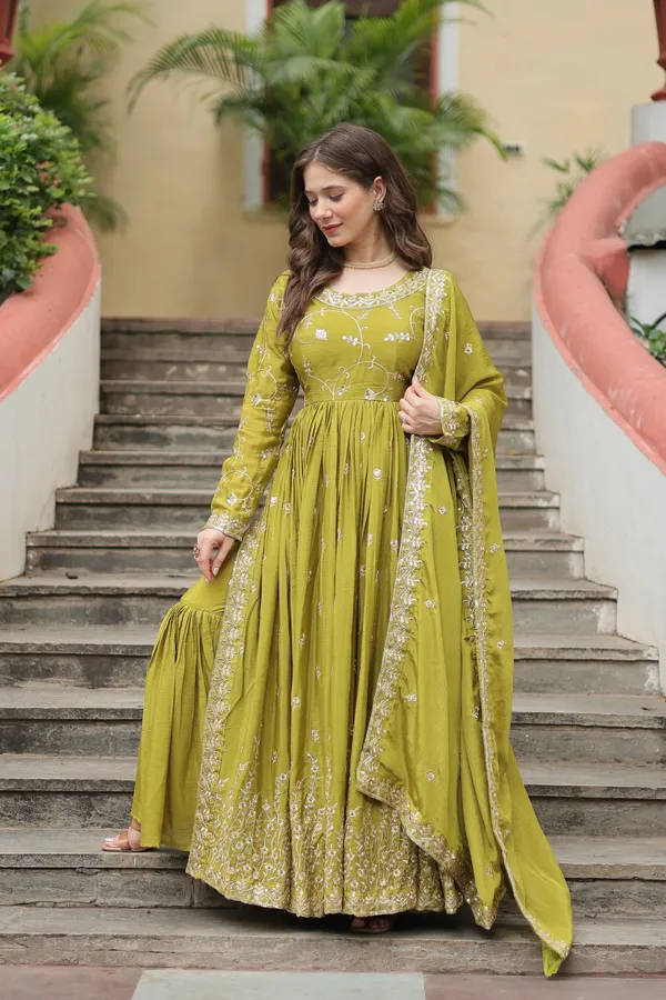Parrot_Chinon_With_Embroidered_Work_Sharara_Kurti_Push_Premium_For_Women