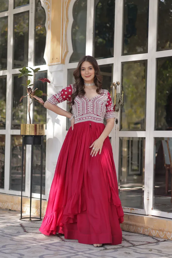 Pink_Lehenga_With_Readymade_Slit_Cut_Long_Kurti_Set_Push_Premium_For_Women