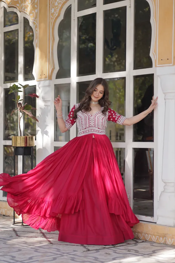 Pink_Lehenga_With_Readymade_Slit_Cut_Long_Kurti_Set_Push_Premium_For_Women