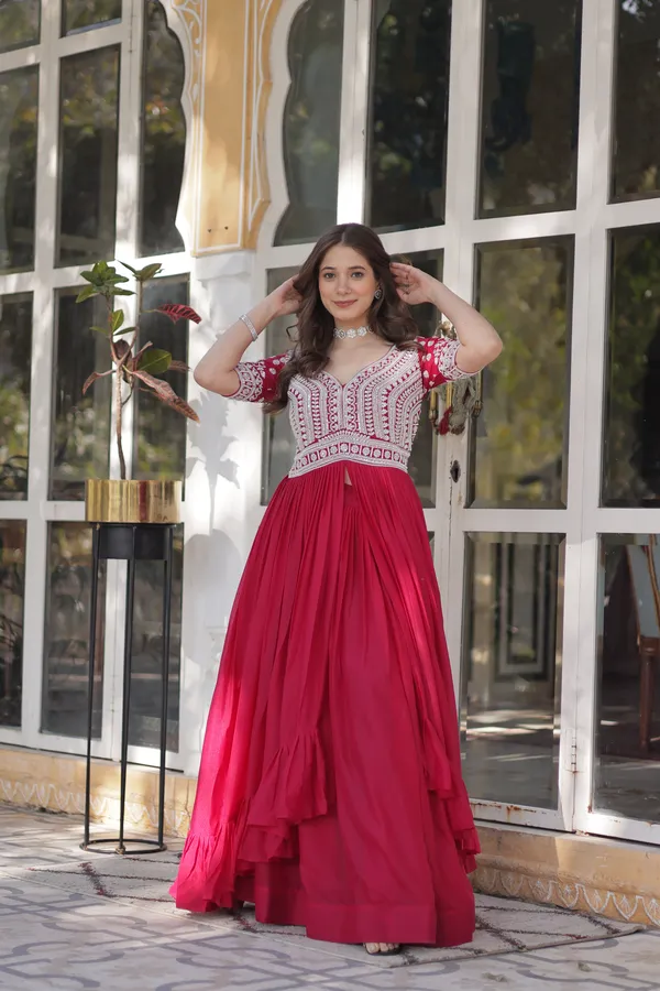 Pink_Lehenga_With_Readymade_Slit_Cut_Long_Kurti_Set_Push_Premium_For_Women