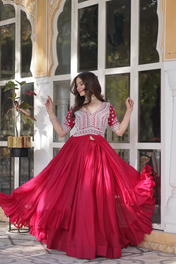 Pink_Lehenga_With_Readymade_Slit_Cut_Long_Kurti_Set_Push_Premium_For_Women