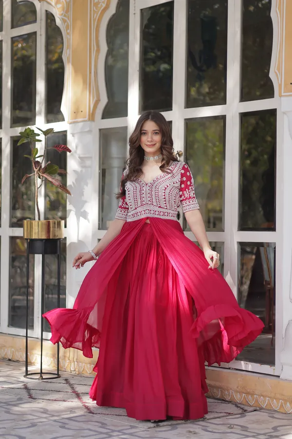 Pink_Lehenga_With_Readymade_Slit_Cut_Long_Kurti_Set_Push_Premium_For_Women