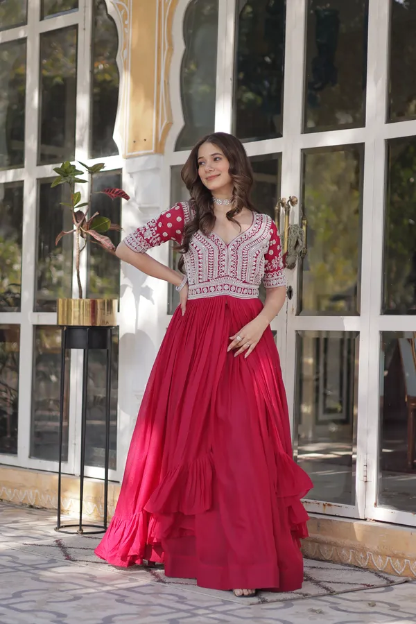 Pink_Lehenga_With_Readymade_Slit_Cut_Long_Kurti_Set_Push_Premium_For_Women