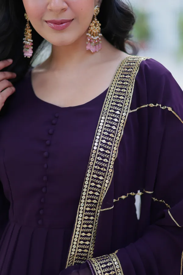 Wine_Embroidery_Faux_Design_Gown_With_Dupatta_Set_Push_Premium_For_Women